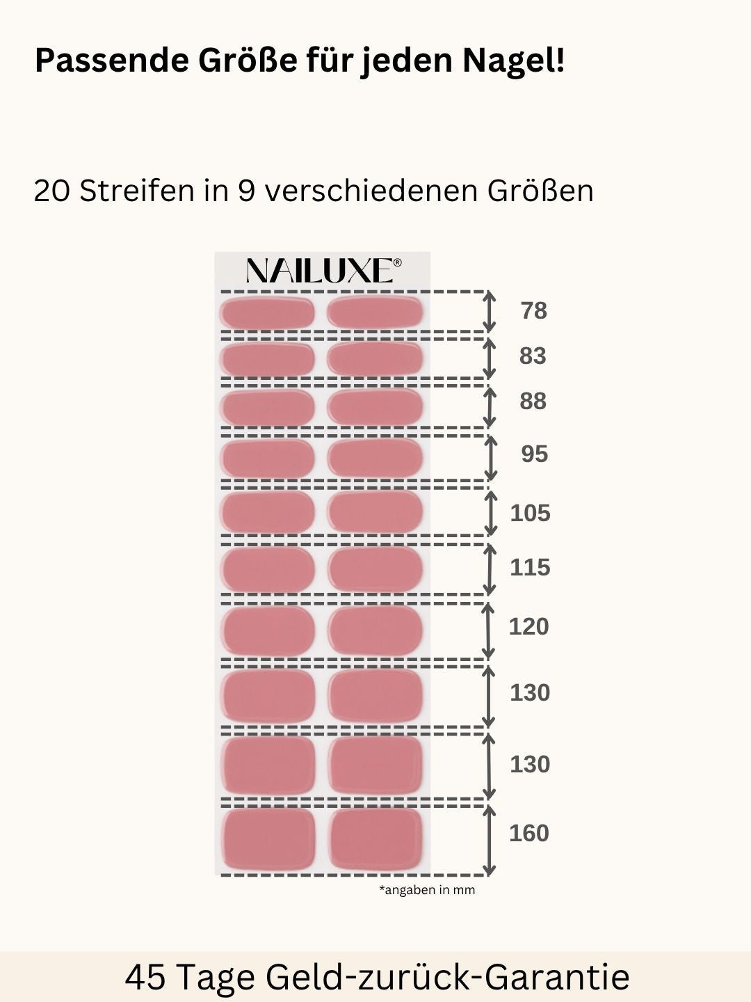 NAILUXE UV Gel Strips, passende Groesse fuer jeden Nagel, 20 Streifen in 9 verschiedenen Groessen