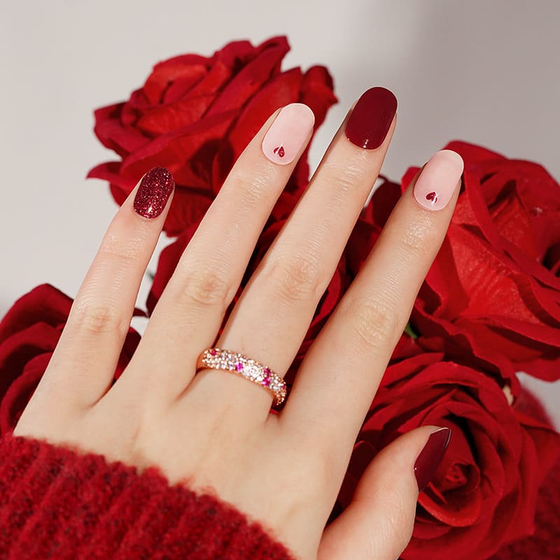 RED GLITTER HEART - UV GEL STRIPS