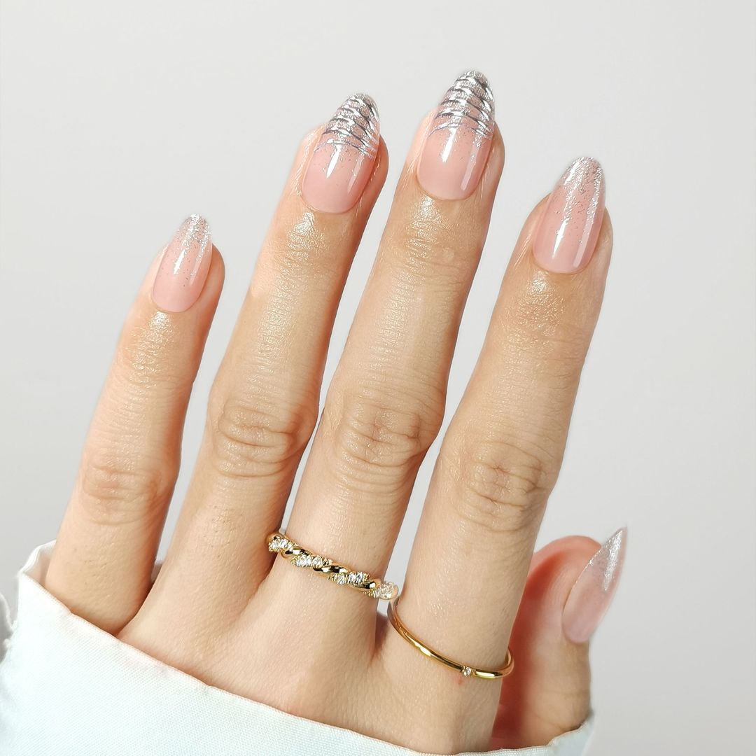 French Glitter Wave - Short Almond - Pure Gel Press On