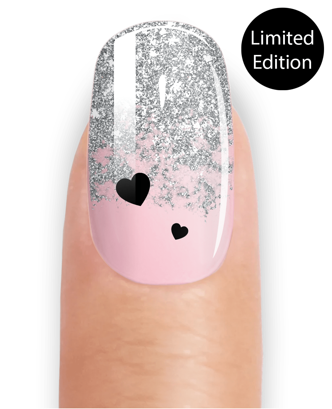 BLACK GLITTER HEARTS - UV GEL STRIPS