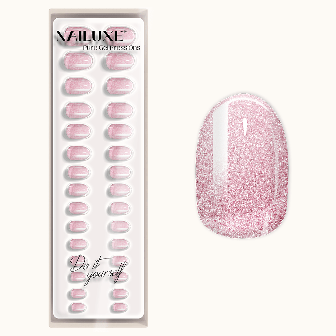 Rosé Glitter - Medium Round - Pure Gel Press On