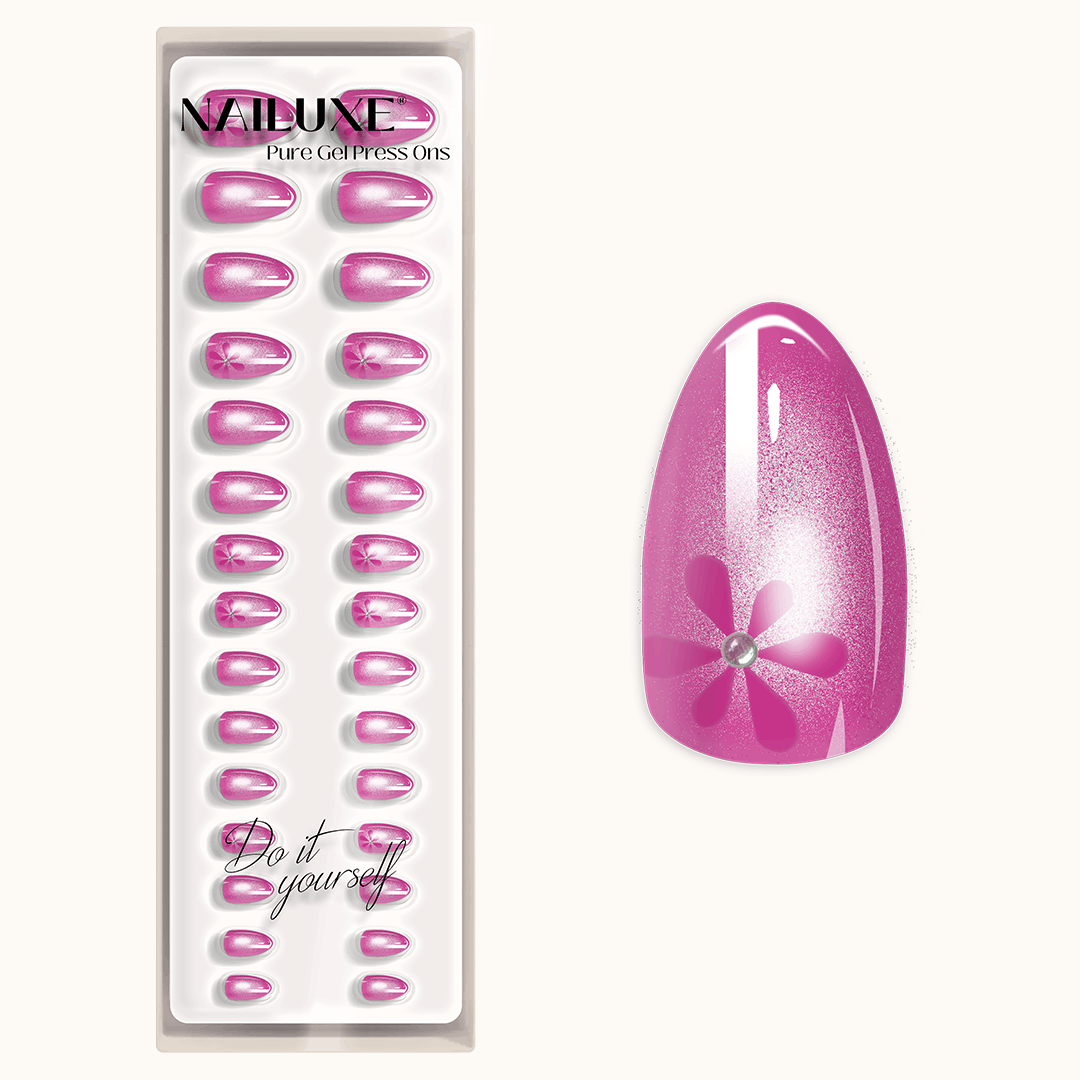 Magenta Starbust - Short Almond - Pure Gel Press On