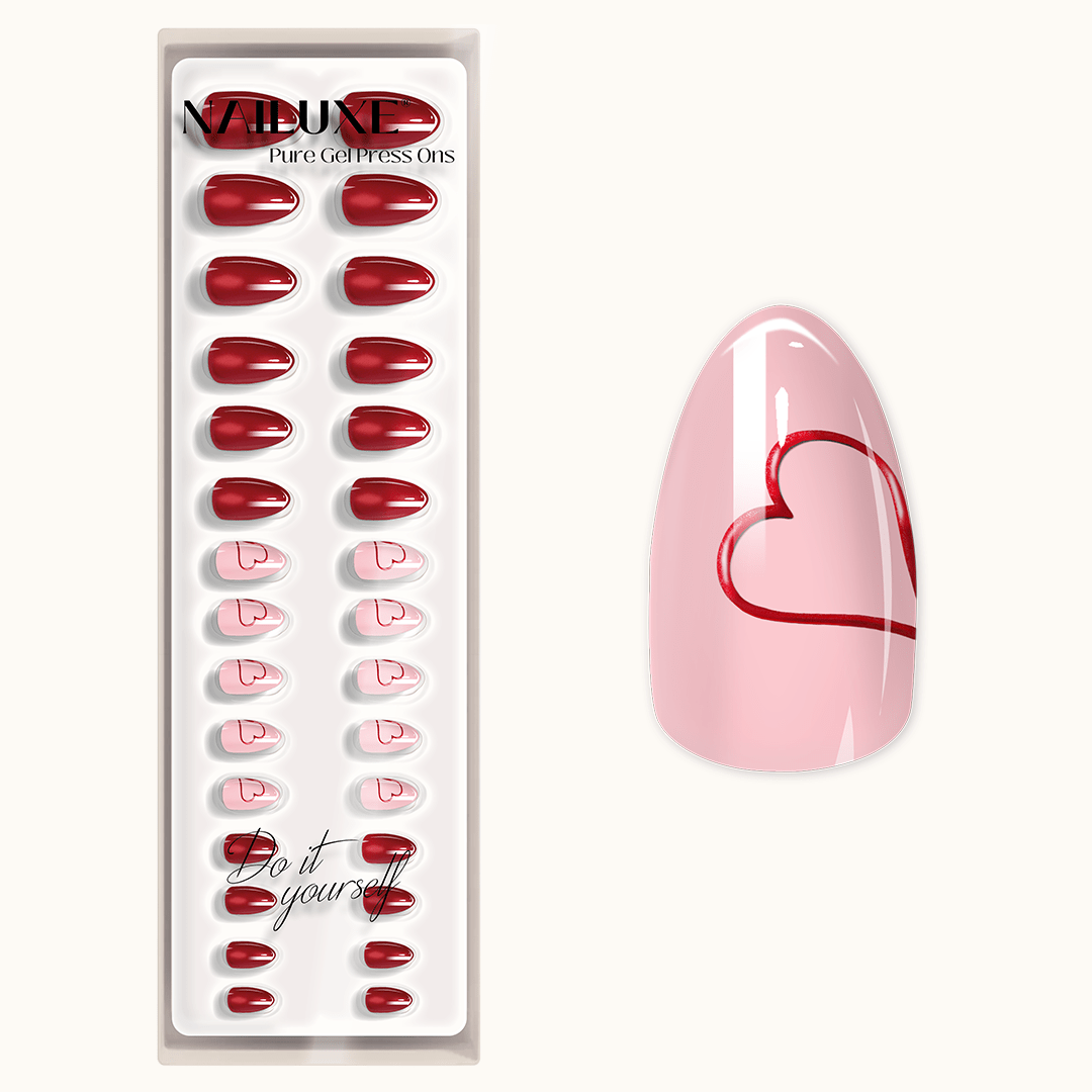 Red Love - Short Almond - Pure Gel Press On