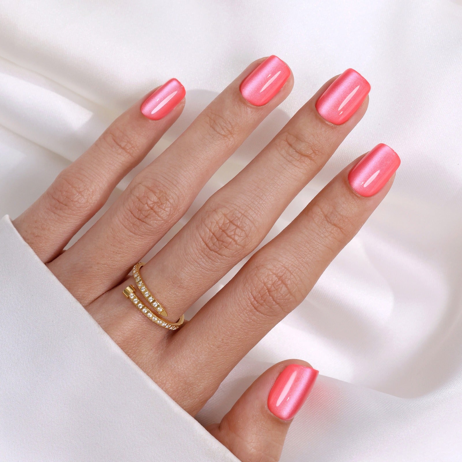 Cat Eye Coral - Short Square - Pure Gel Press On