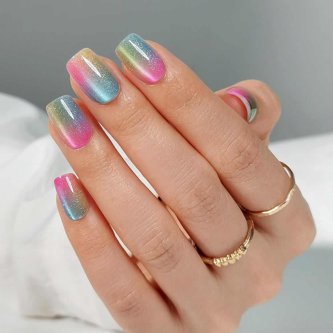 Rainbow Glitter - Short Square - Pure Gel Press On