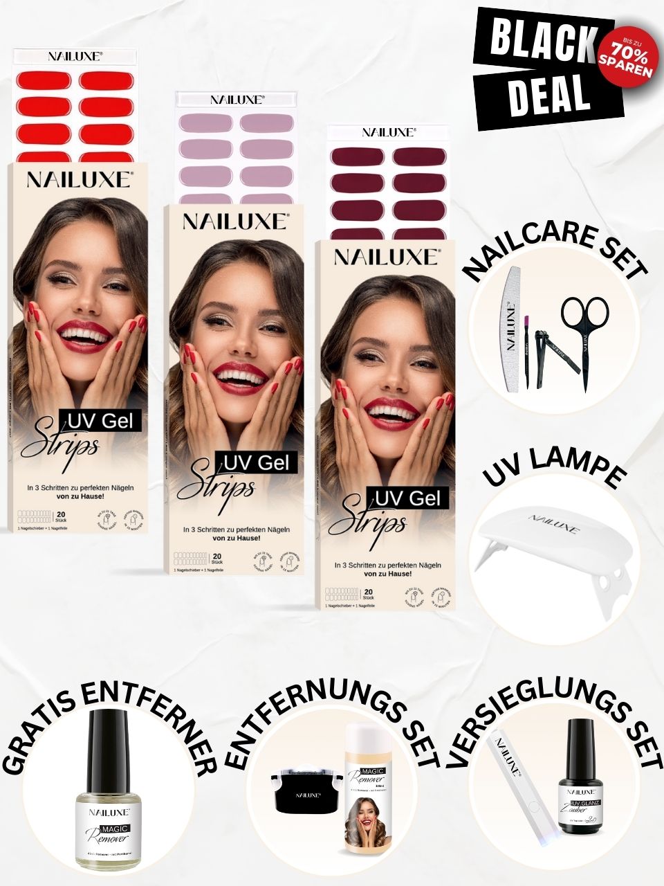 Weihnachts All in One Set mit Entfernungs-Set und Versieglungs-Set / UV Gel Strips