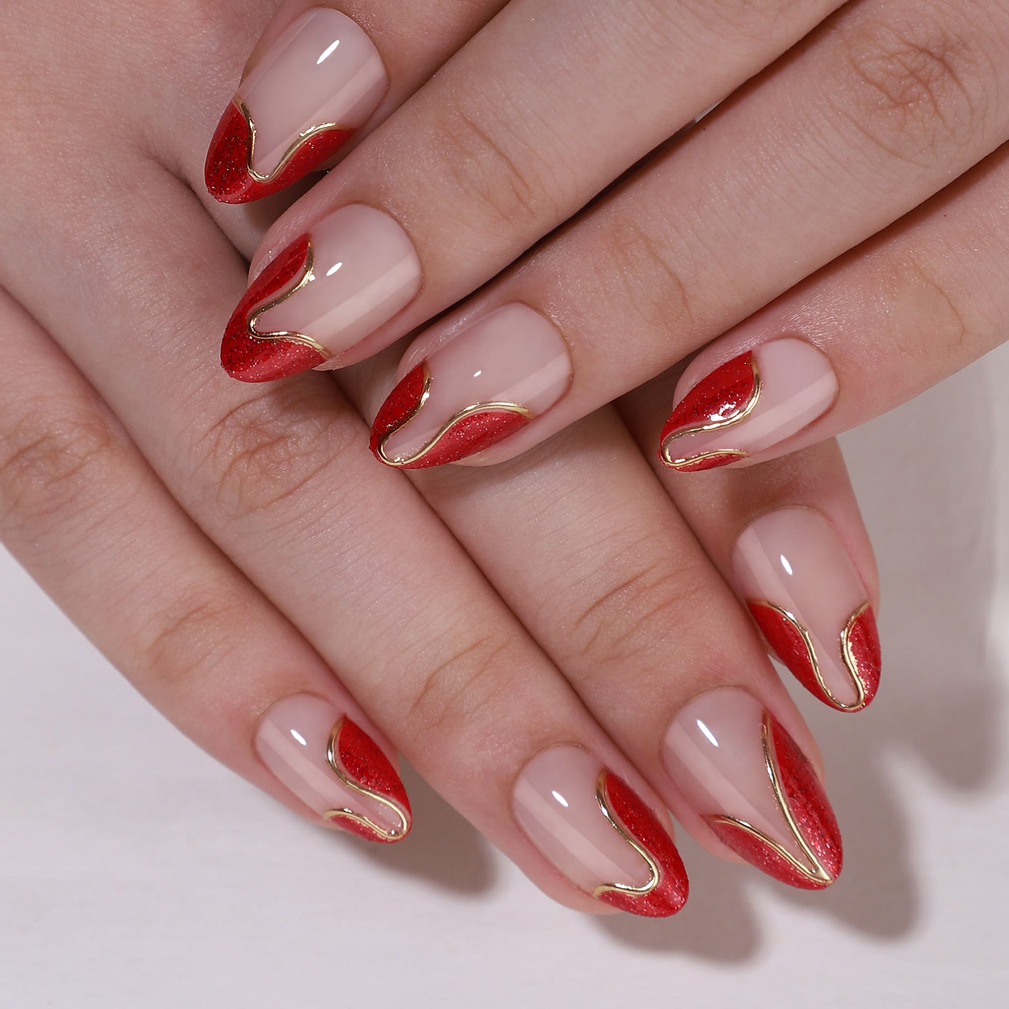Red Gold Line - Short Almond - Pure Gel Press On