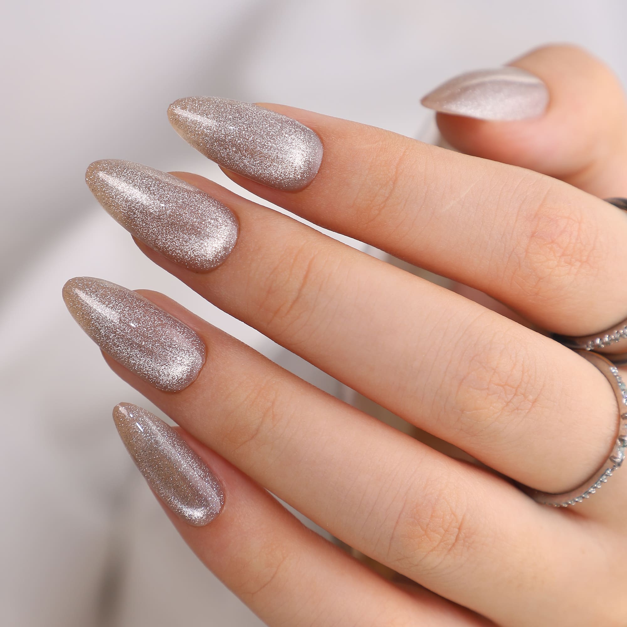Champagne Glitter - Medium Almond - Pure Gel Press On