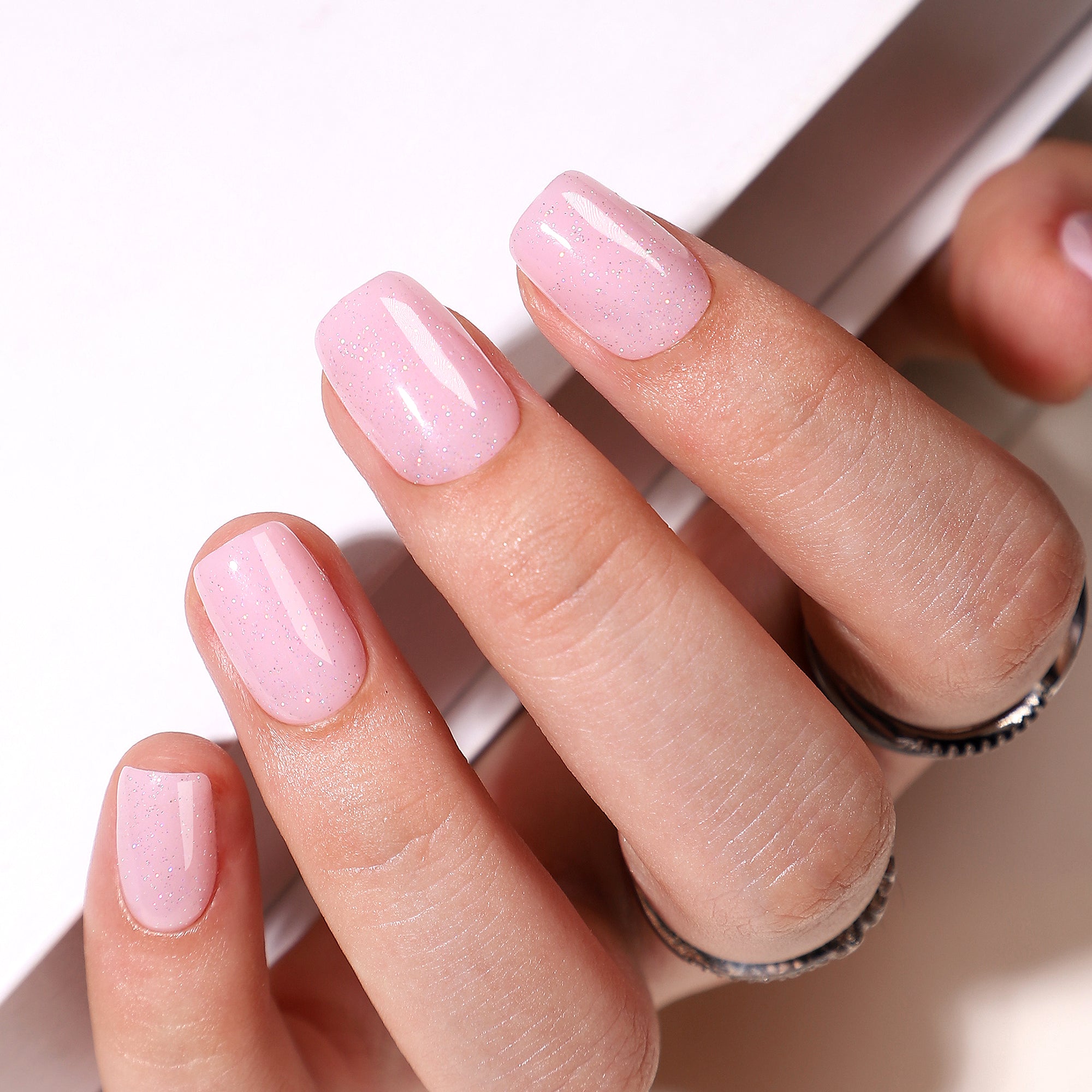 Pink Glitter - Short Square - Pure Gel Press On