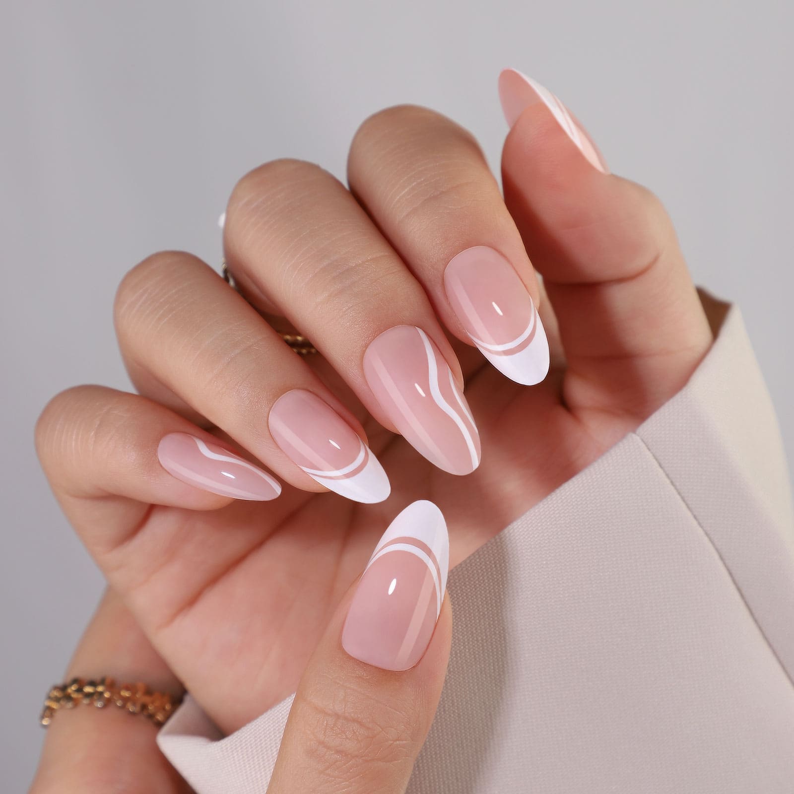 French White Line - Medium Almond - Pure Gel Press On