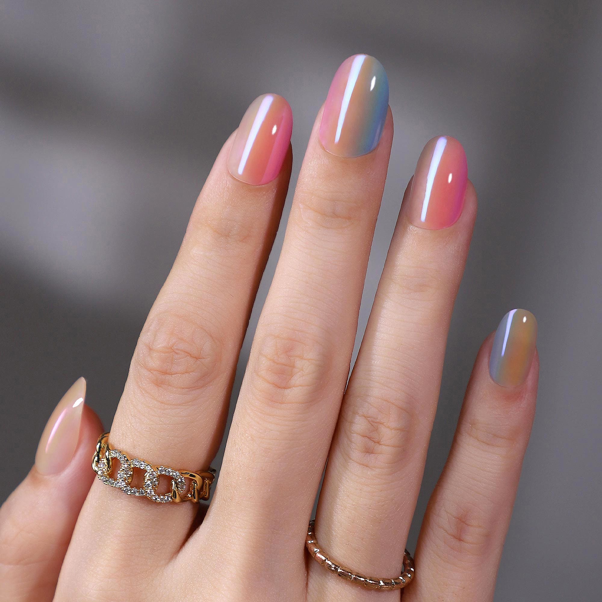 Rainbow Shine - Medium Round - Pure Gel Press On