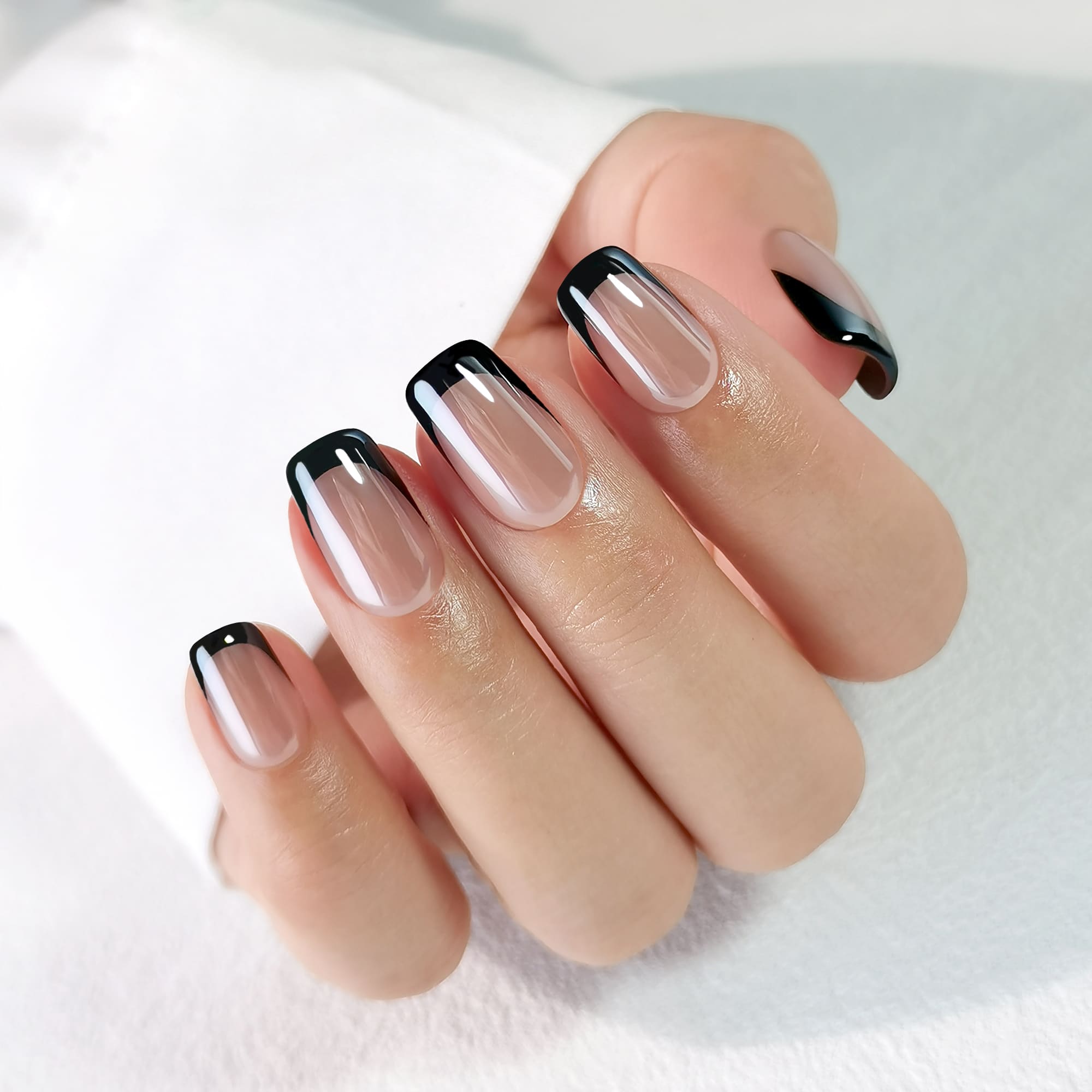 French Black Glow - Short Square - Pure Gel Press On