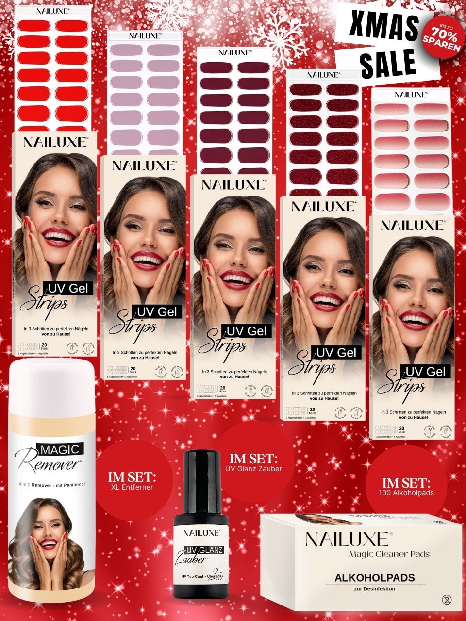 XMAS SALE 5er UV Set + Entferner + UV Glanz Zauber + Alkoholpads