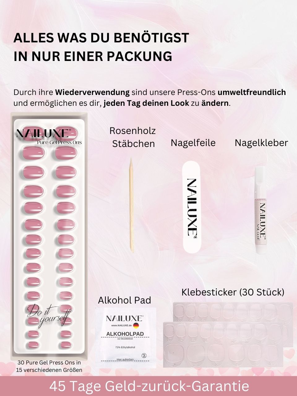 Valentine SALE All in One Set mit Entfernungs-Set und Versieglungs-Set / Pure Gel Press Ons