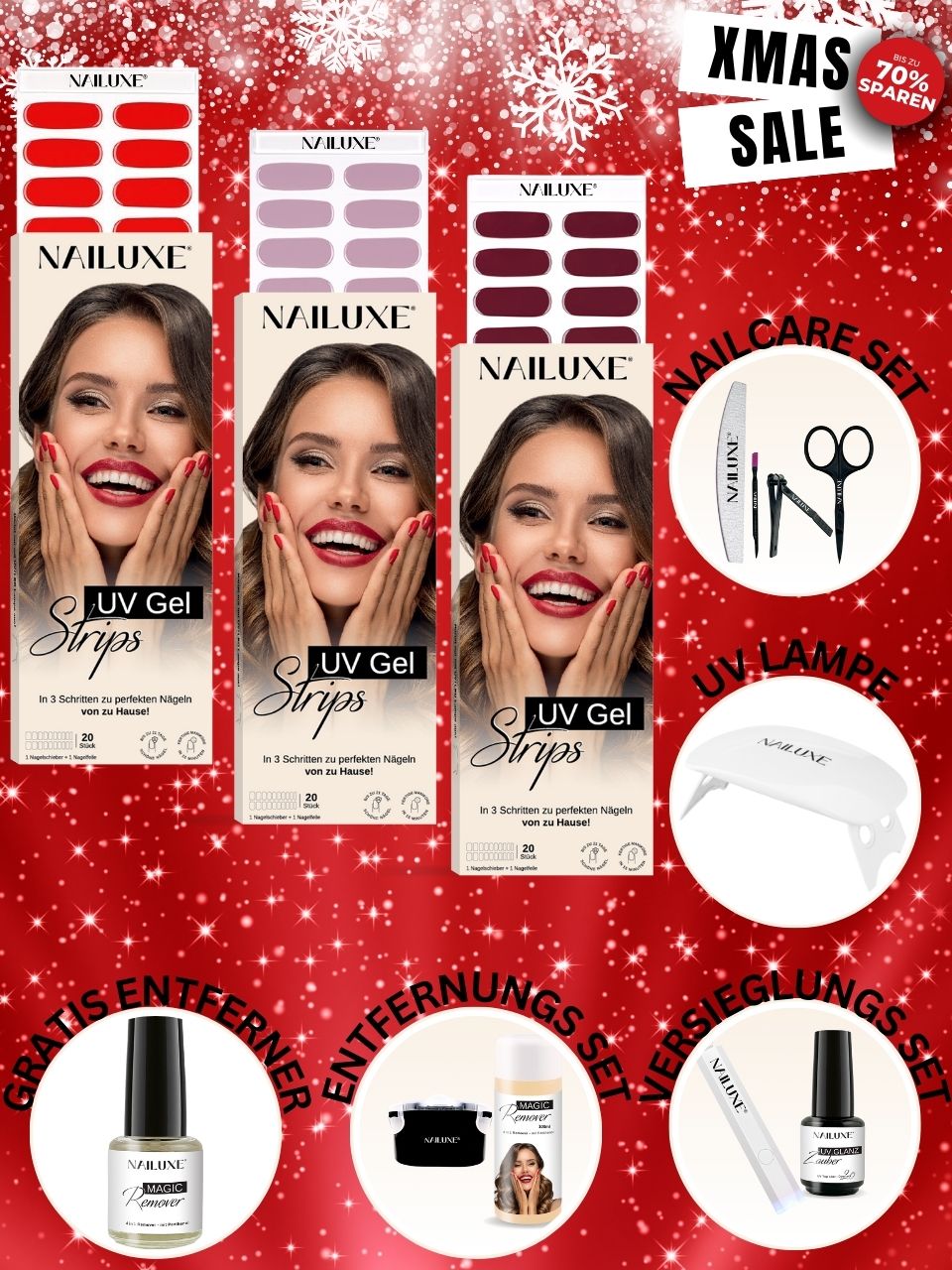 XMAS SALE All in One Set mit Entfernungs-Set und Versieglungs-Set / UV Gel Strips