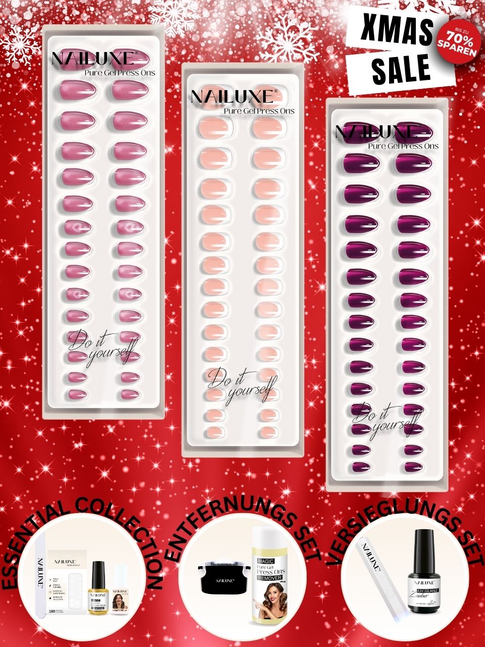 XMAS SALE All in One Set mit Entfernungs-Set und Versieglungs-Set / Pure Gel Press Ons