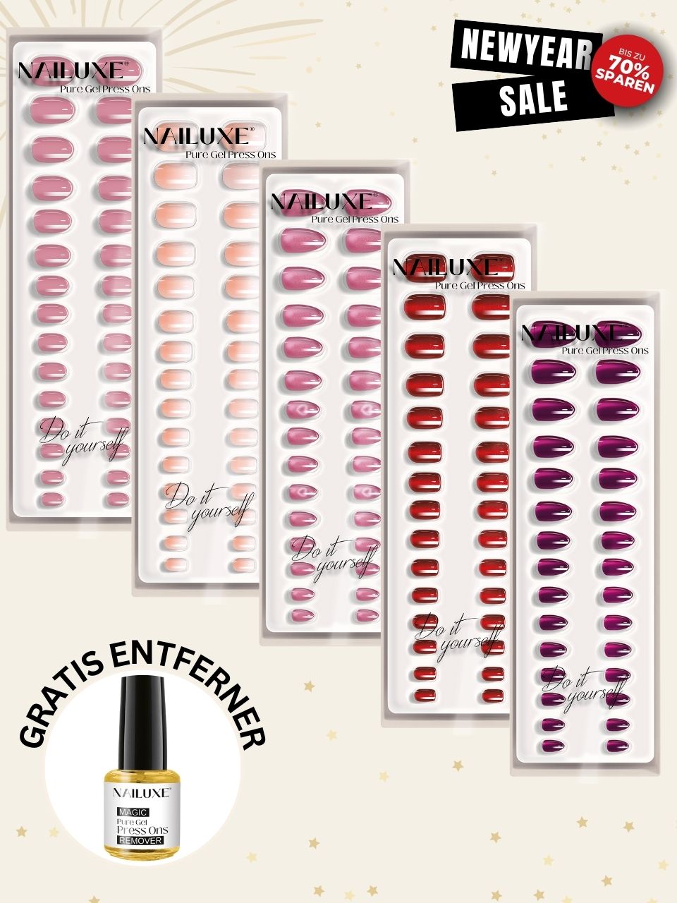 NewYear SALE 5er Pure Gel Press On Set