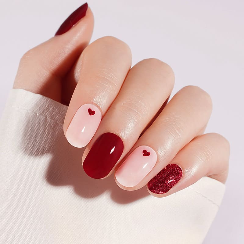 RED GLITTER HEART - UV GEL STRIPS
