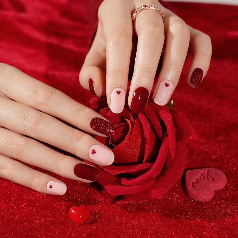 RED GLITTER HEART - UV GEL STRIPS