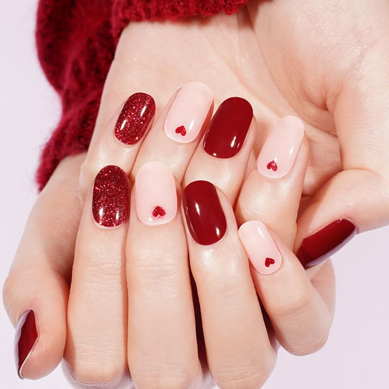 RED GLITTER HEART - UV GEL STRIPS