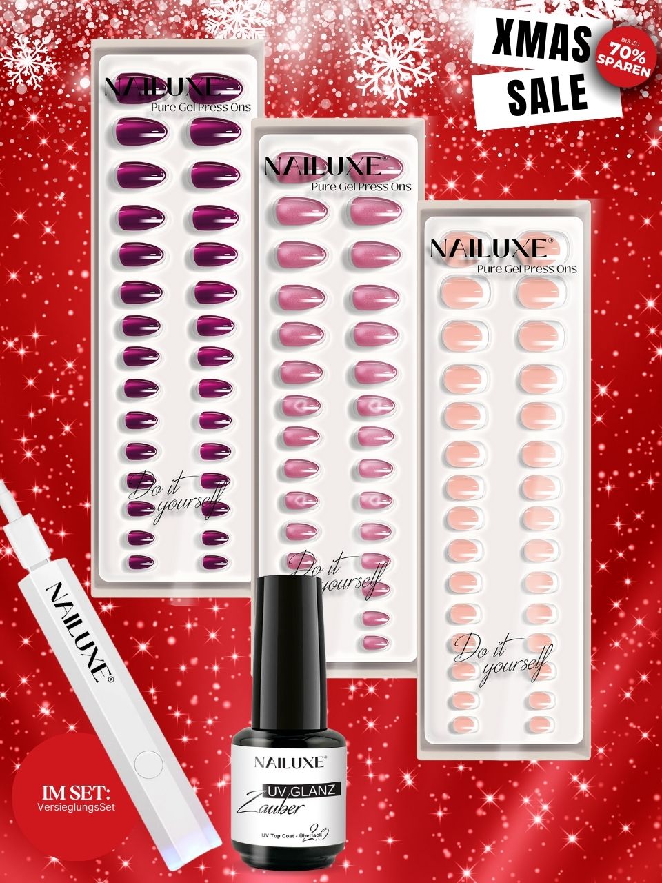 XMAS SALE 3er Pure Gel Press On Set + VersieglungsSet