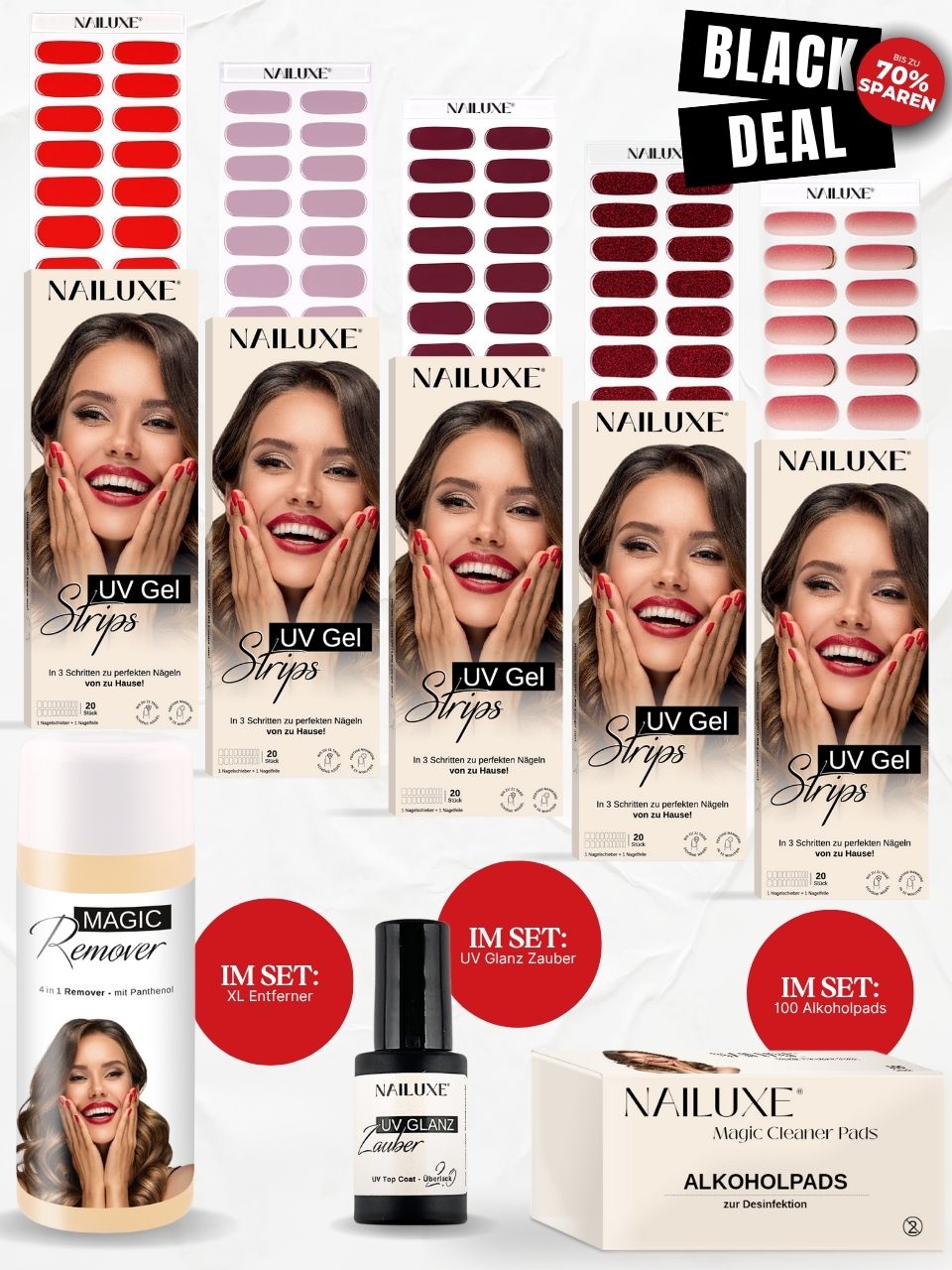 Weihnachts 5er UV Set + Entferner + UV Glanz Zauber + Alkoholpads