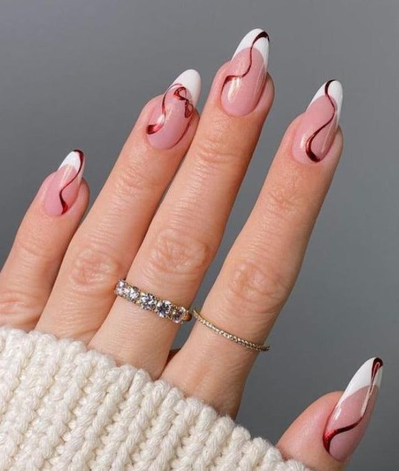 French Red Line - Medium Almond - Pure Gel Press On