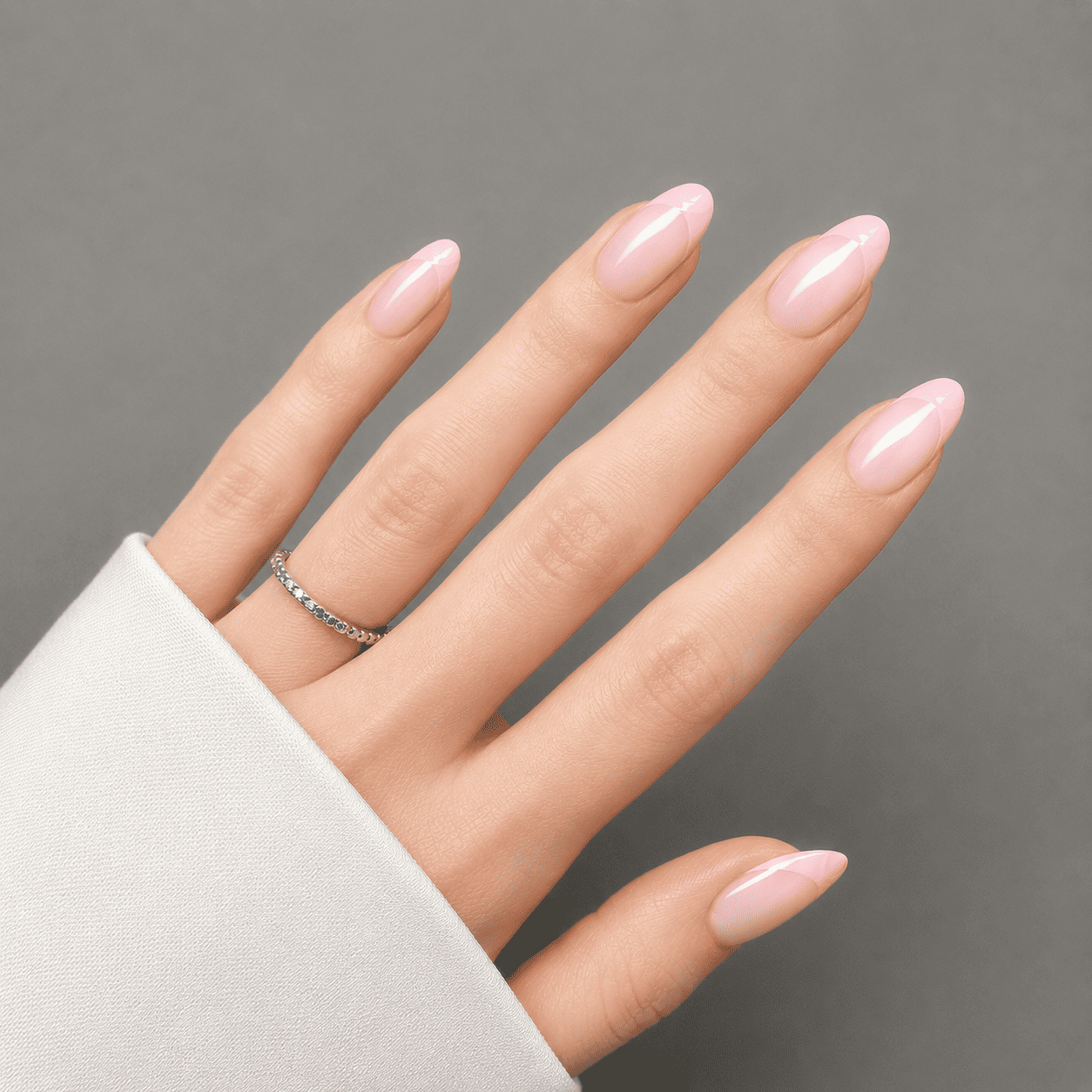 French Sugar - Short Almond - Pure Gel Press On - Elegante Pure Gel Nägel mit zarter rosa French Spitze