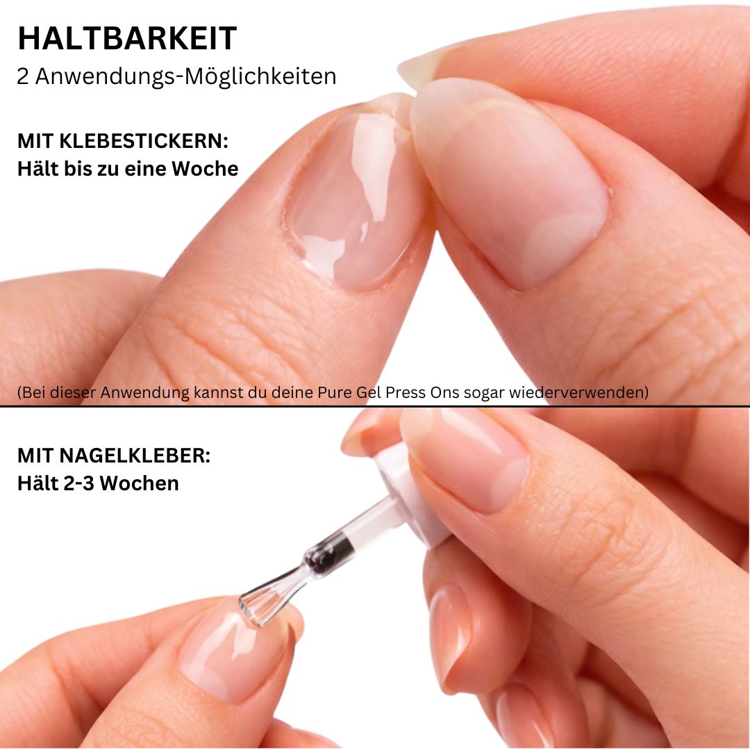 NAILUXE Pure Gel Press Ons Haltbarkeit, mit Klebestickern bis zu einer Woche, mit Nagelkleber 2 bis 3 Wochen