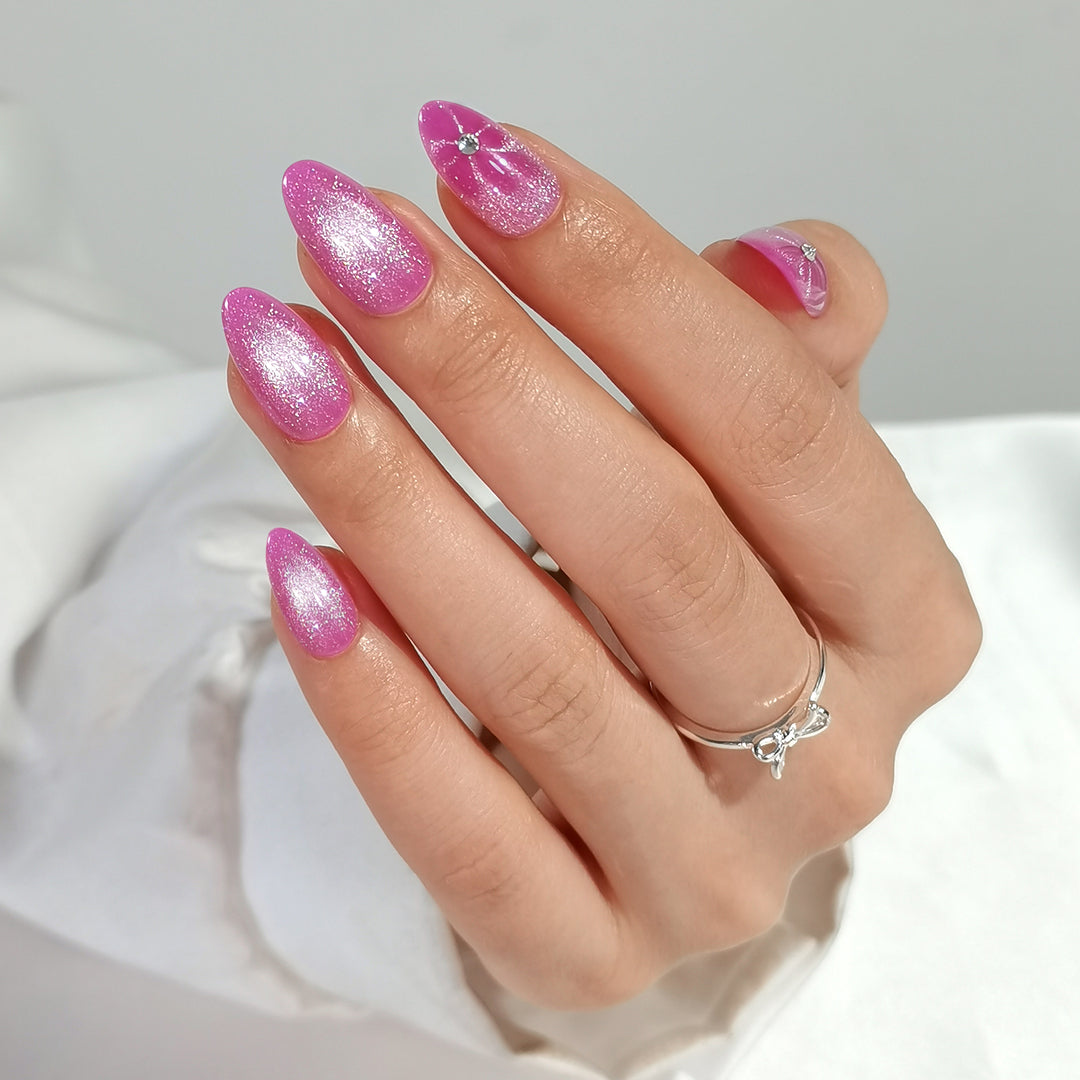 Magenta Starbust - Short Almond - Pure Gel Press On