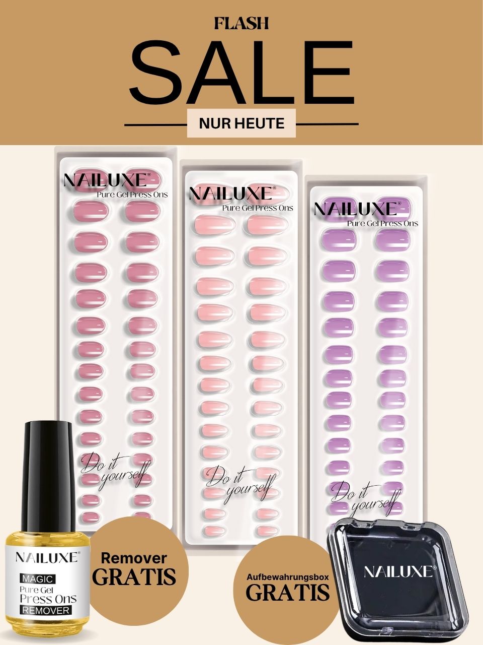Flash Sale 3er Pure Gel Press On Set