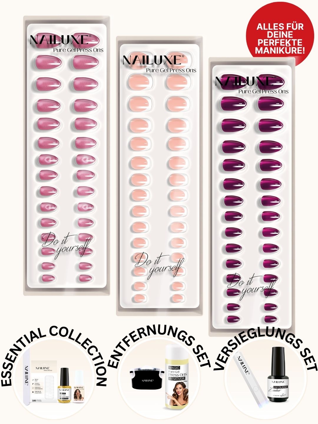 Vatertags Sale All in One Set mit Entfernungs-Set und Versieglungs-Set / Pure Gel Press Ons
