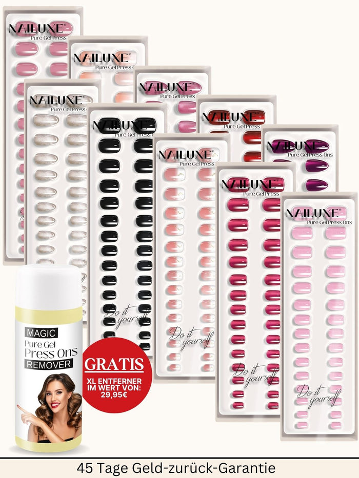 8er Set + Gratis XL Entferner / Pure Gel Press Ons