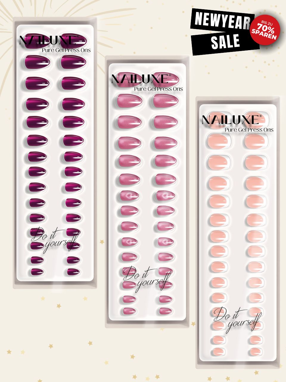 NewYear SALE 3er Pure Gel Press On Set