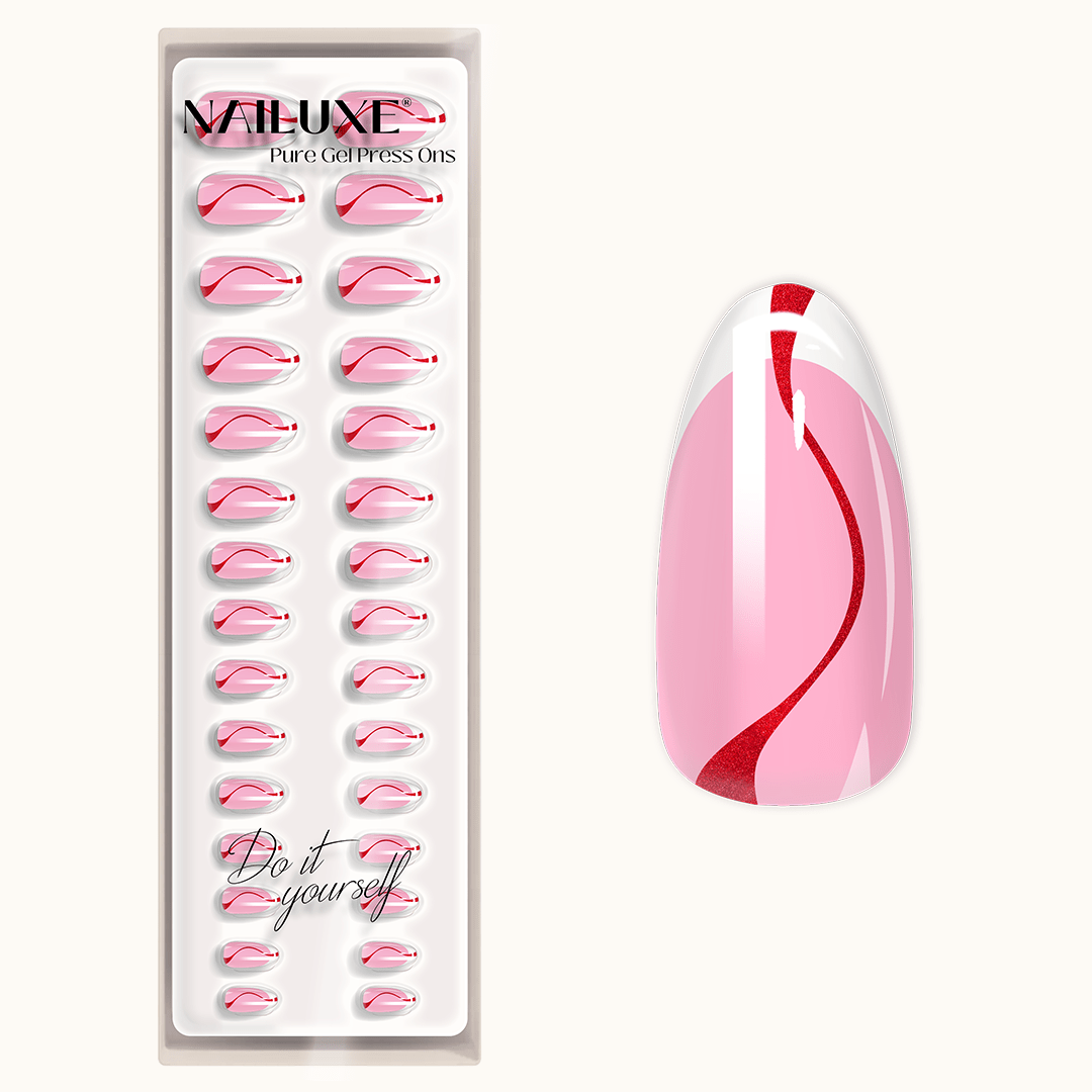 French Red Line - Medium Almond - Pure Gel Press On