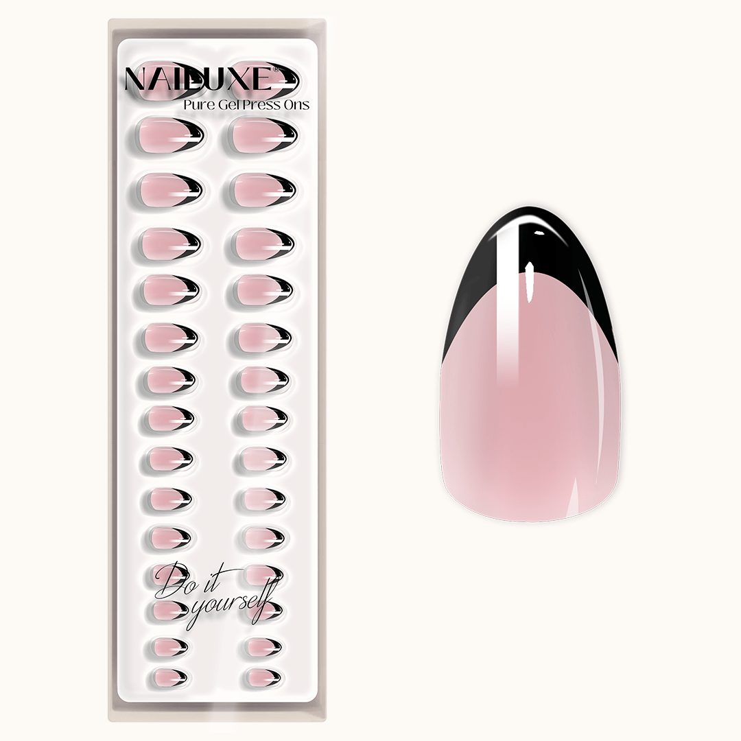FRENCH BLACK - Short Almond - Pure Gel Press On