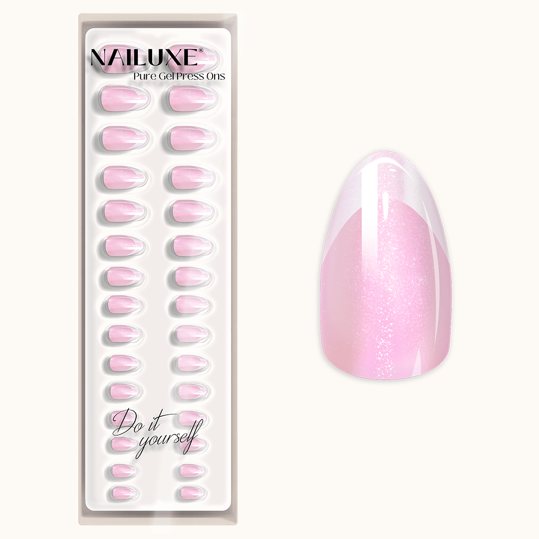 FRENCH NAIL GLITTER - Short Almond - Pure Gel Press On