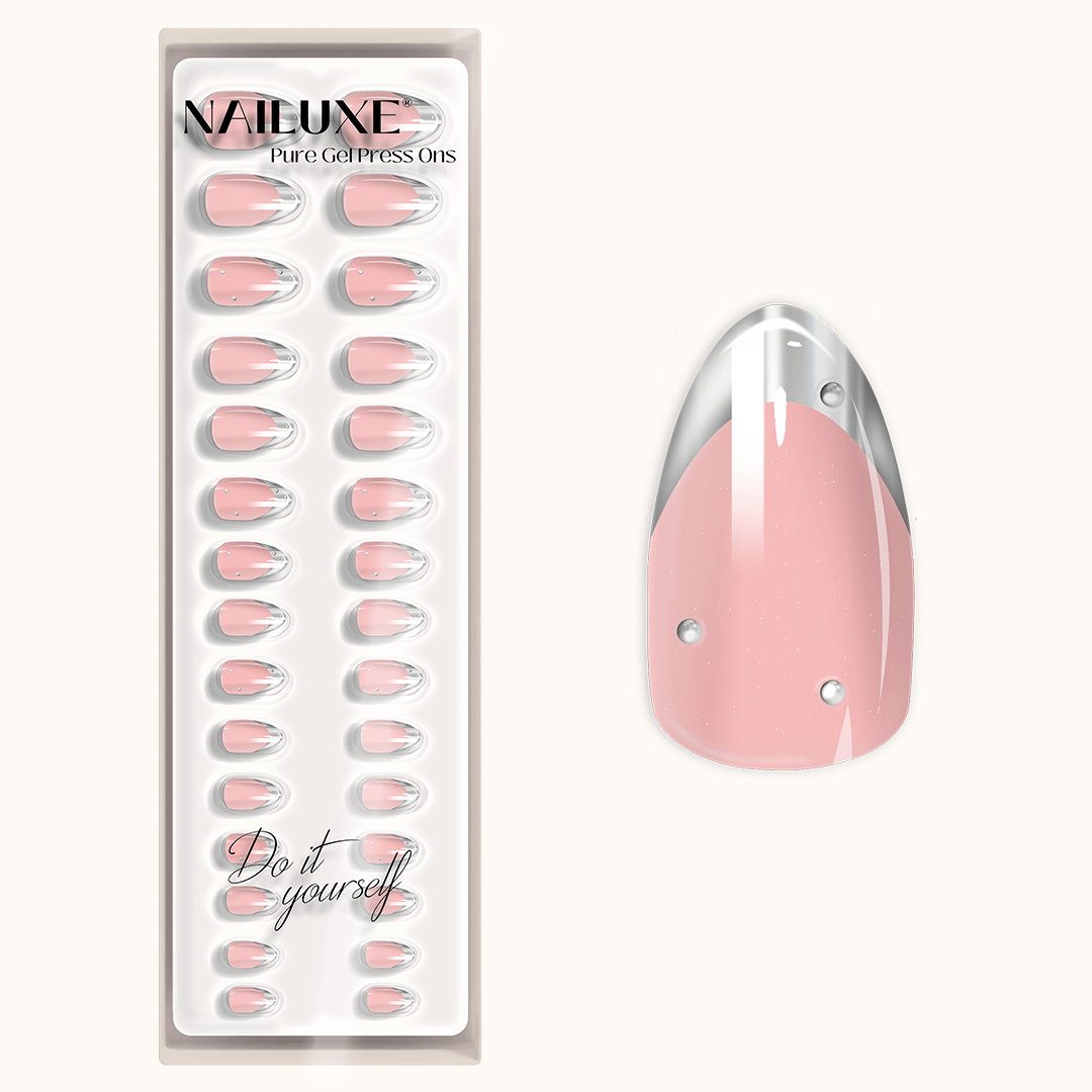 French Silver Pearl - Short Almond - Pure Gel Press On