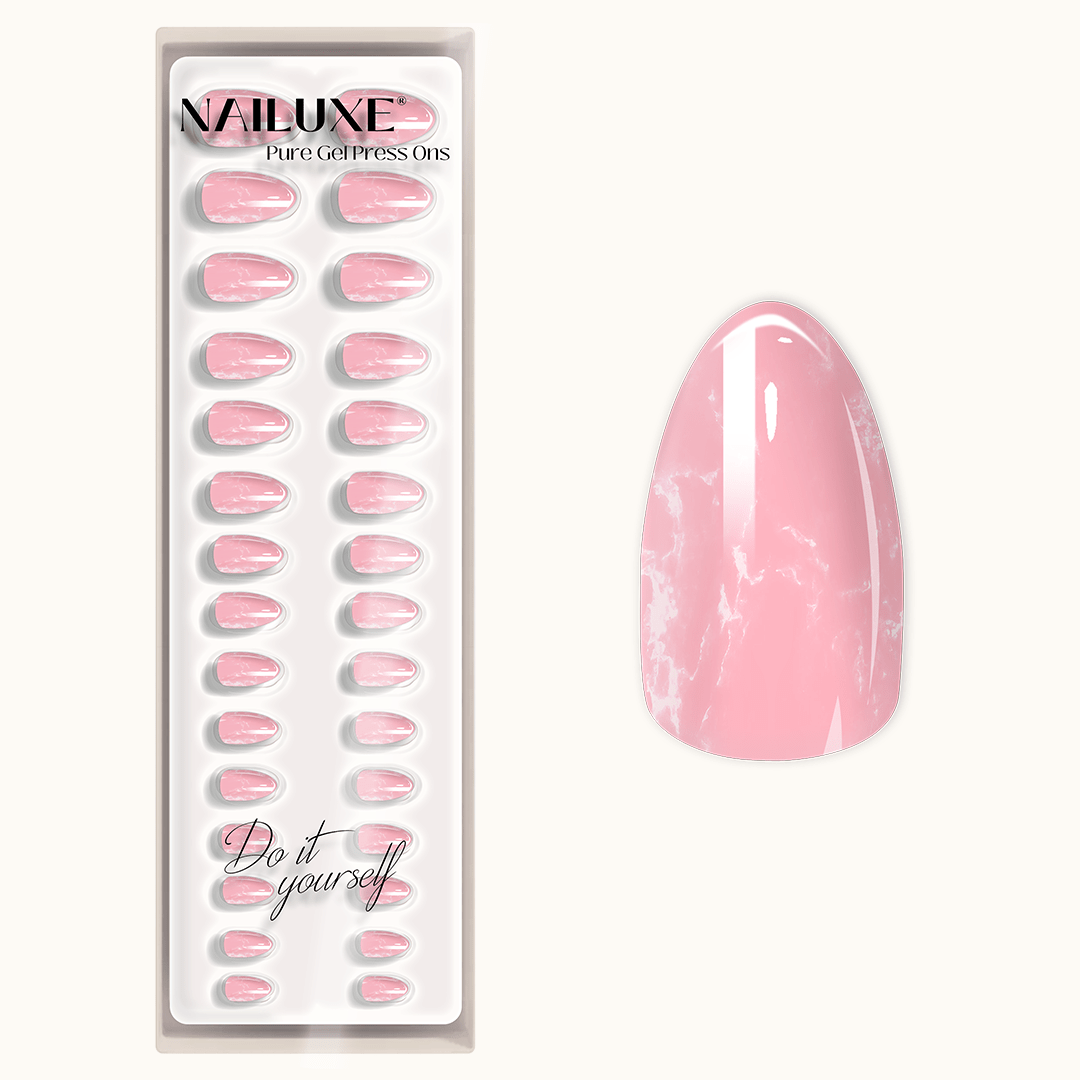 ROSEWATER MARBLE - Short Almond - Pure Gel Press On