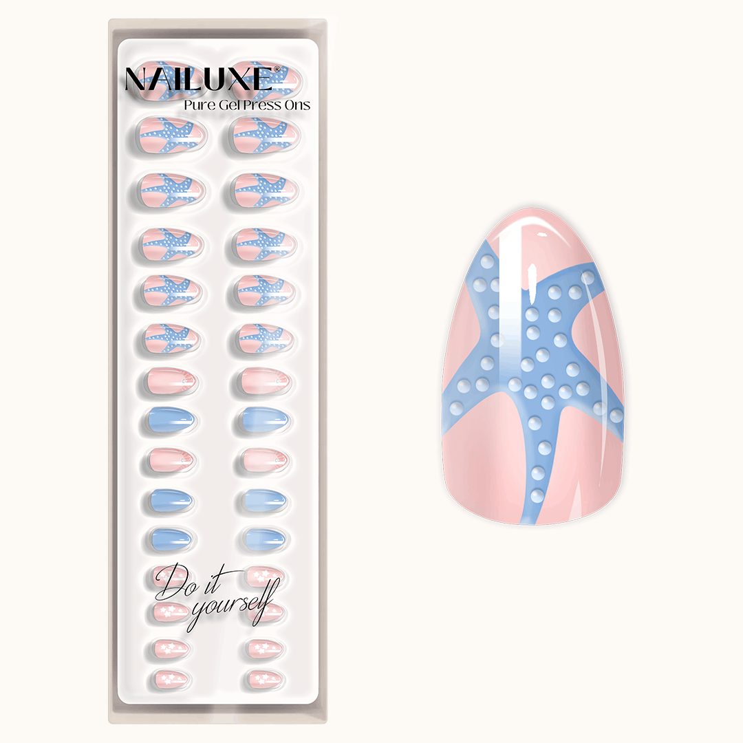 Blue Lagoon Stars - Short Almond - Pure Gel Press On