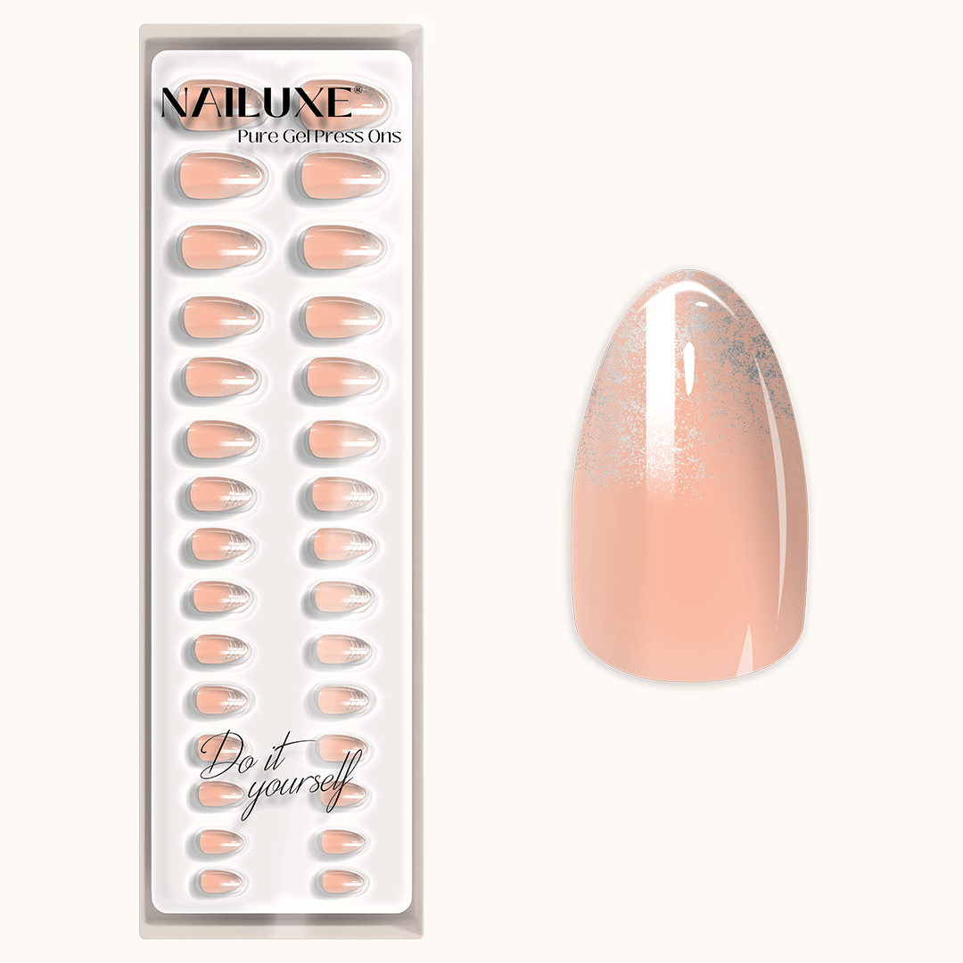 French Glitter Wave - Short Almond - Pure Gel Press On