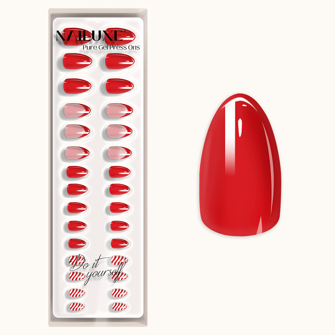 Red Velvet Twist - Short Almond - Pure Gel Press On