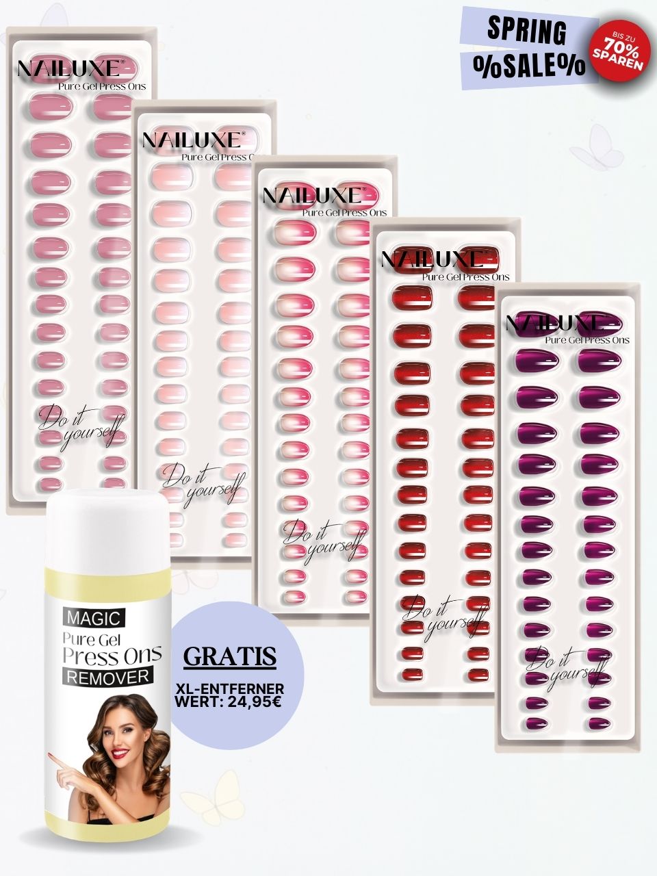 SPRING SALE 5er + GRATIS XL-ENTFERNER / Pure Gel Press On Set