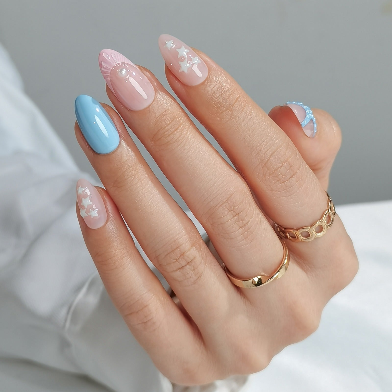 Blue Lagoon Stars - Short Almond - Pure Gel Press On