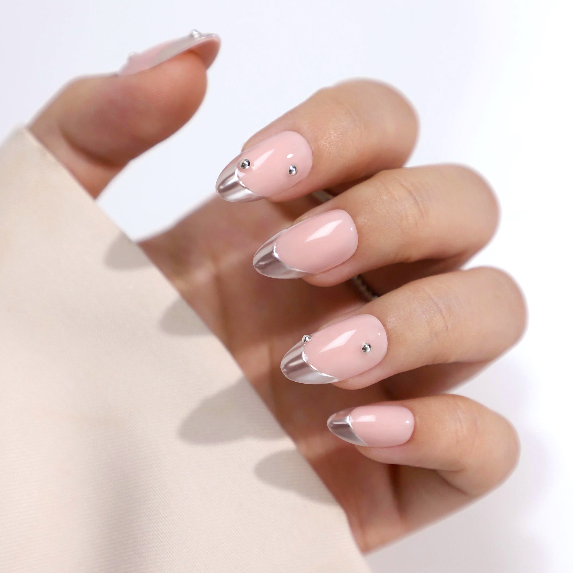 French Silver Pearl - Short Almond - Pure Gel Press On